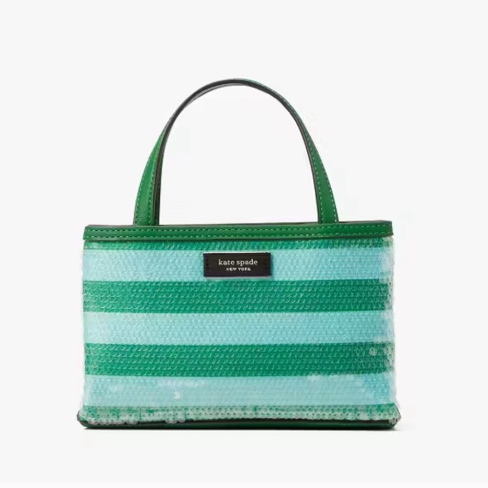 Kate Spade Sam Fresh Green Seaside Stripe Sequin Mini Tote NWT
